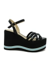 PALOMA BARCELÓ PALOMA BARCELO 24-1022 BLACK LEATHER LIOBA WEDGE SANDALS