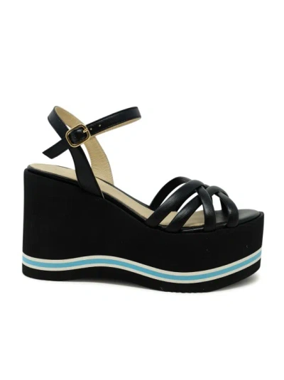 PALOMA BARCELÓ PALOMA BARCELÓ BLACK LEATHER LIOBA WEDGE SANDALS