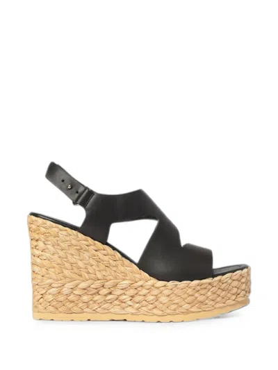 Paloma Barceló Aurora Calidis Leather Wedge Espadrilles In Black