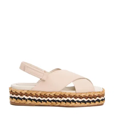 Paloma Barceló Beige Leather Braided Rope Wedge Sandal In Neutrals