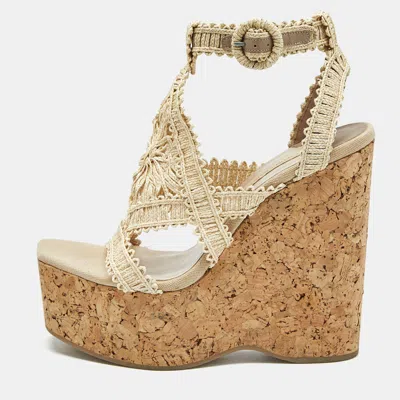 Paloma Barceló Beige Raffia Cork Platform Wedge Sandals In Neutral