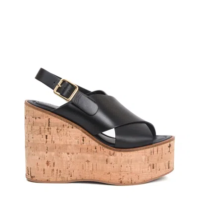 PALOMA BARCELÓ PALOMA BARCELÓ BLACK LEATHER HIGH CORK WEDGE
