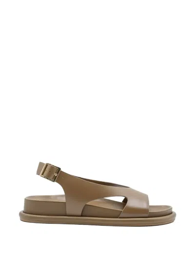 Paloma Barceló Calista Leather Flat Sandals In Brown