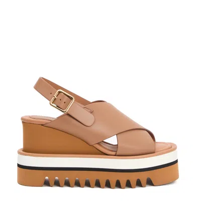 Paloma Barceló Camel Leather Crossover High Wedge In Brown