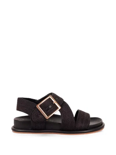 Paloma Barceló Buckle-fastening Raffia-effect Sandals In Black