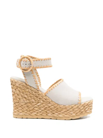 Paloma Barceló Cindy Buckle Straw Wedge Sandals In Neutral
