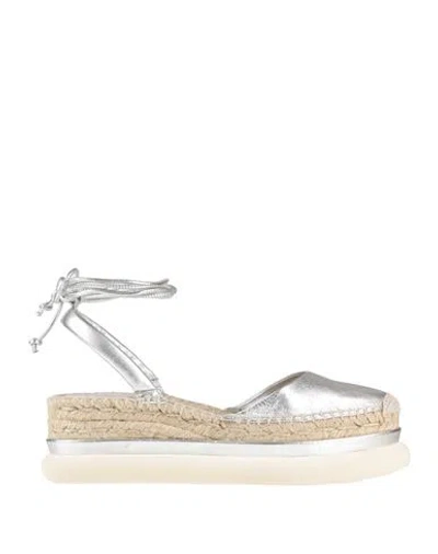 Paloma Barceló Dana Woman Espadrilles Silver Size 9 Leather In Multi