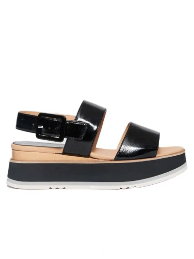 Paloma Barceló Black Patent Leather Wedge Sandals