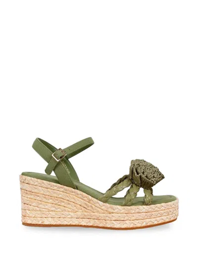 Paloma Barceló Galena Flower-braided Wedge Sandals In Green