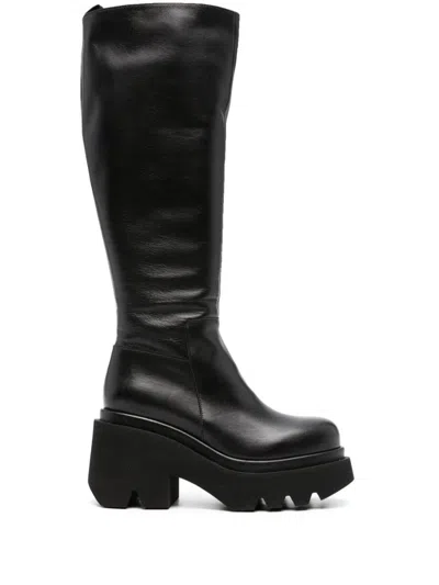 Paloma Barceló Leather Heel Boots In Black