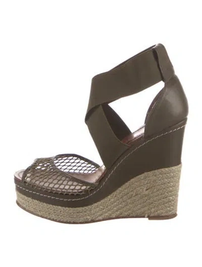 Pre-owned Paloma Barceló Leather Trim Embellishment Espadrilles In Green