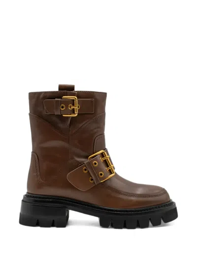 Paloma Barceló Lesia Buckled Leather Ankle Boots In Brown