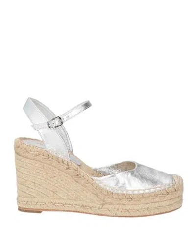 Paloma Barceló New Emma Woman Espadrilles Silver Size 9.5 Leather In Animal Print
