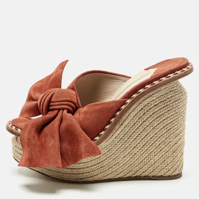 Paloma Barceló Orange Suede Monaco Bow Espadrille Wedge Sandals In Brown