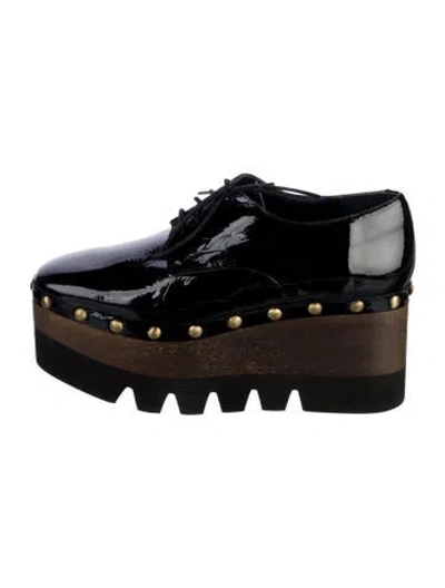 Pre-owned Paloma Barceló Patent Leather Colorblock Pattern Oxfords In Black