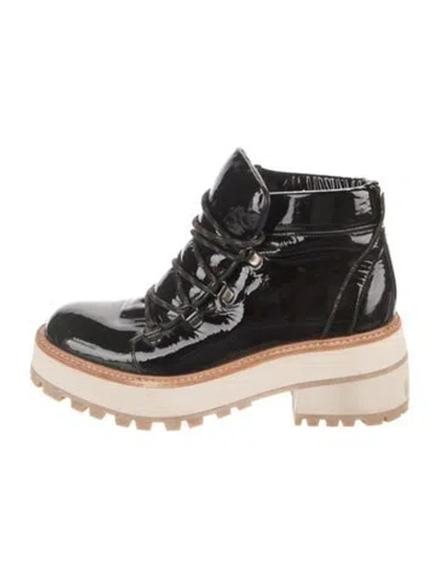 Pre-owned Paloma Barceló Patent Leather Combat Boots In Black/neutrals