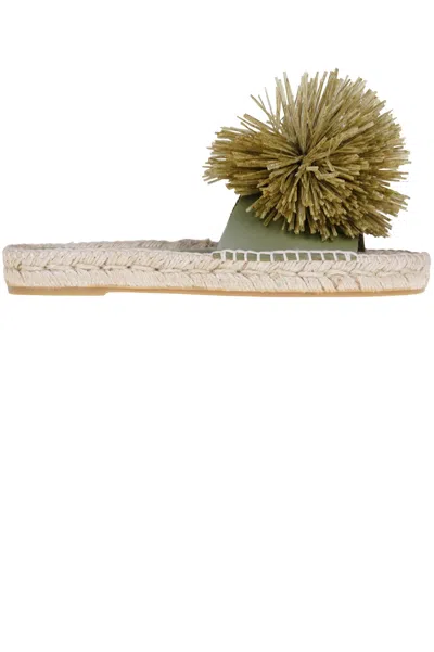 Paloma Barceló Raffia Pon Pom Slides In Green
