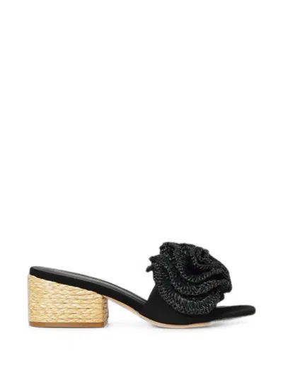 Paloma Barceló Raffia-flower Suede Sandals In Black