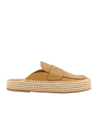 Paloma Barceló Belinda Calidis Leather Raffia Flat Mules In Brown