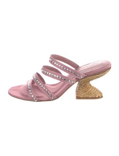 Pre-owned Paloma Barceló Satin Colorblock Pattern Slides In Pink