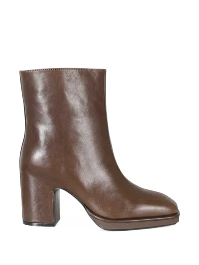 Paloma Barceló Square-toe Leather Ankle Boots In Brown