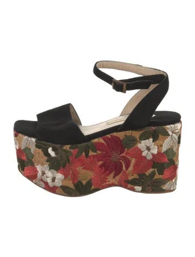 Pre-owned Paloma Barceló Suede Floral Print Pumps In Black