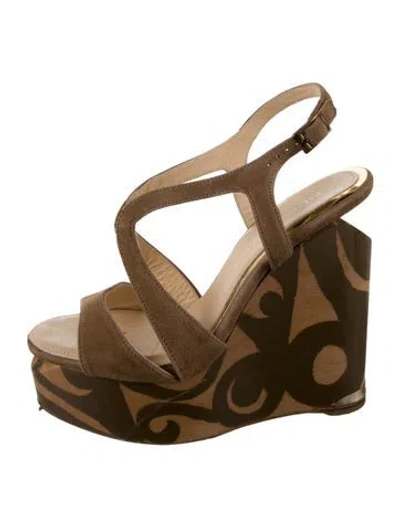 Pre-owned Paloma Barceló Suede Graphic Print Sandals In Multicolor