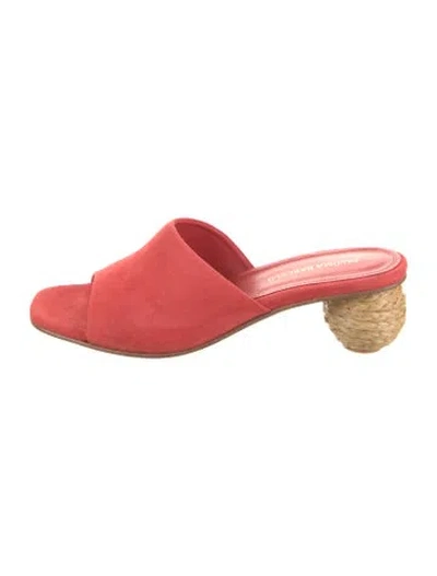 Pre-owned Paloma Barceló Suede Leather Trim Embellishment Slides In Red