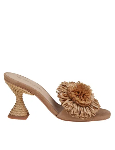 Paloma Barceló Akira Mules In Suede With Raffia Bow In Hazelnut