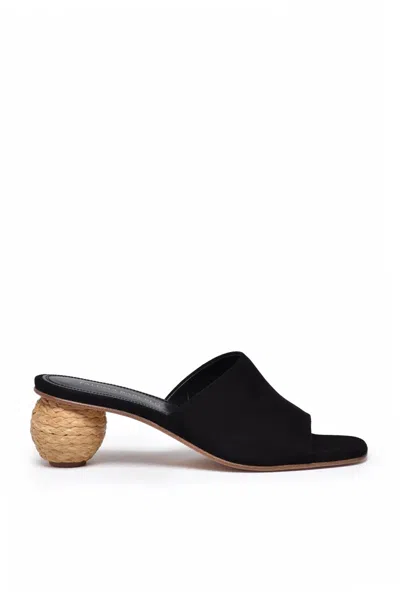 Paloma Barceló Suede Mules Rafia Heel - Black In Multi