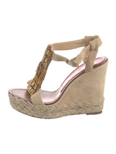 Pre-owned Paloma Barceló Suede T-strap Sandals In Brown