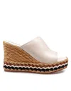 Paloma Barceló Paloma Oriane Sandal In Ivory Leather With Raffia Wedge In Beige