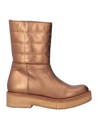 Paloma Barceló Woman Ankle Boots Bronze Size 7 Leather In Yellow