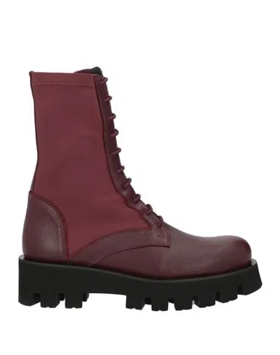 Paloma Barceló Woman Ankle Boots Burgundy Size 9.5 Soft Leather, Textile Fibers In Red