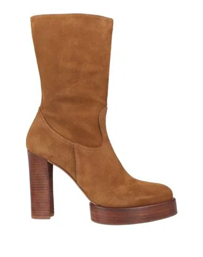 Paloma Barceló Woman Ankle Boots Camel Size 9.5 Leather In Beige