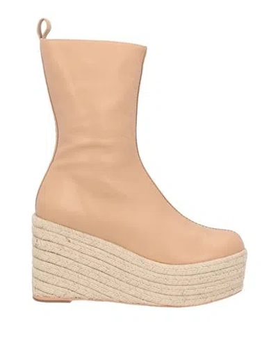 Paloma Barceló Woman Ankle Boots Sand Size 9.5 Leather In Nude