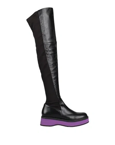 Paloma Barceló Woman Boot Black Size 8 Leather, Elastic Fibres