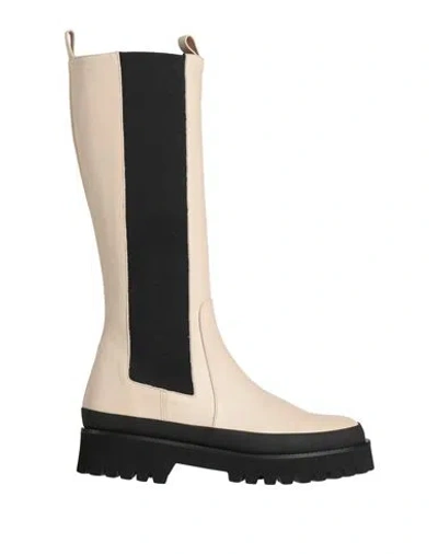 Paloma Barceló Woman Boot Cream Size 8 Soft Leather, Textile Fibers In White