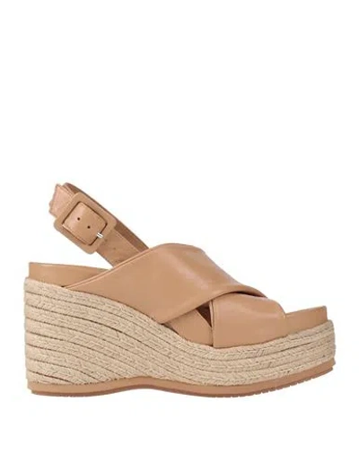 Paloma Barceló Woman Espadrilles Camel Size 8 Leather In Beige