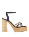 Paloma Barceló Woman Espadrilles Midnight Blue Size 10 Textile Fibers, Soft Leather