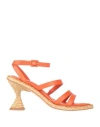 Paloma Barceló Woman Espadrilles Orange Size 9.5 Lambskin, Straw