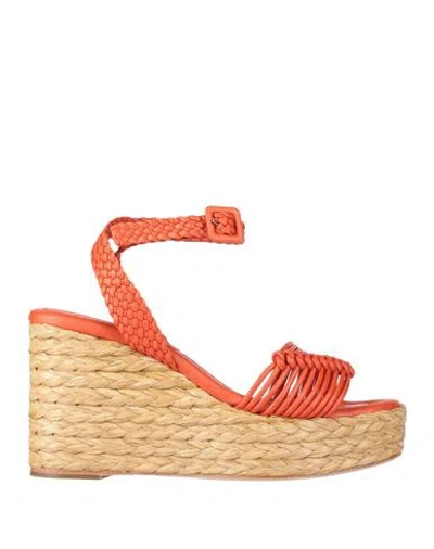 Paloma Barceló Woman Espadrilles Orange Size 8 Leather