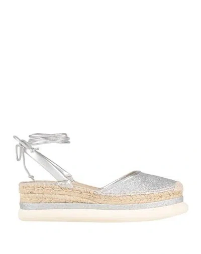 Paloma Barceló Woman Espadrilles Silver Size 8 Leather, Textile Fibers