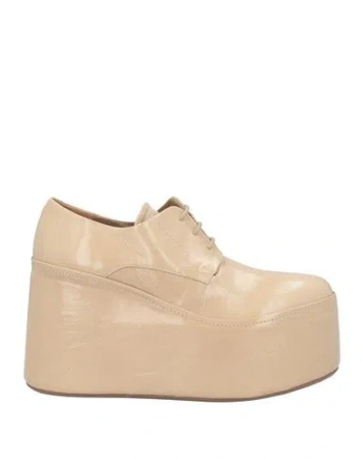 Paloma Barceló Woman Lace-up Shoes Beige Size 6 Leather