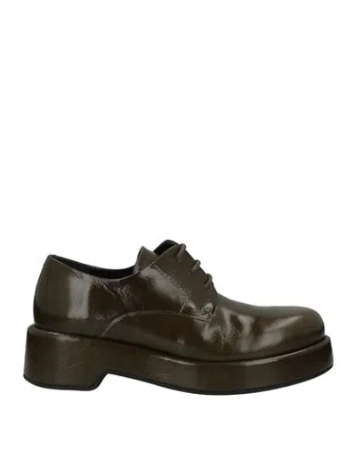 Paloma Barceló Woman Lace-up Shoes Military Green Size 6 Soft Leather