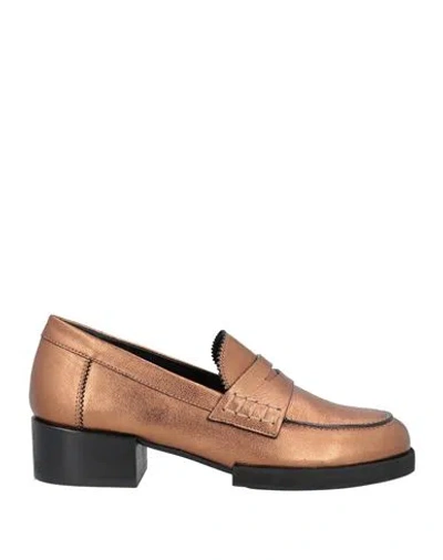 Paloma Barceló Woman Loafers Bronze Size 7 Leather In Yellow