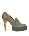 Paloma Barceló Woman Loafers Military Green Size 8 Leather