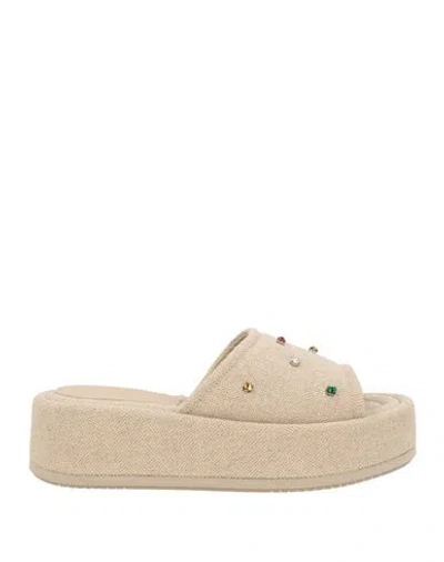 Paloma Barceló Woman Sandals Beige Size 8 Linen In Multi
