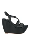 Paloma Barceló Wedge Leather Sandals With Buckled Closure In Black