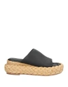Paloma Barceló Woman Sandals Black Size 8 Leather, Natural Raffia